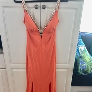 ✨Nicole Bakti Orange Prom Dress - Diamond Neckline
